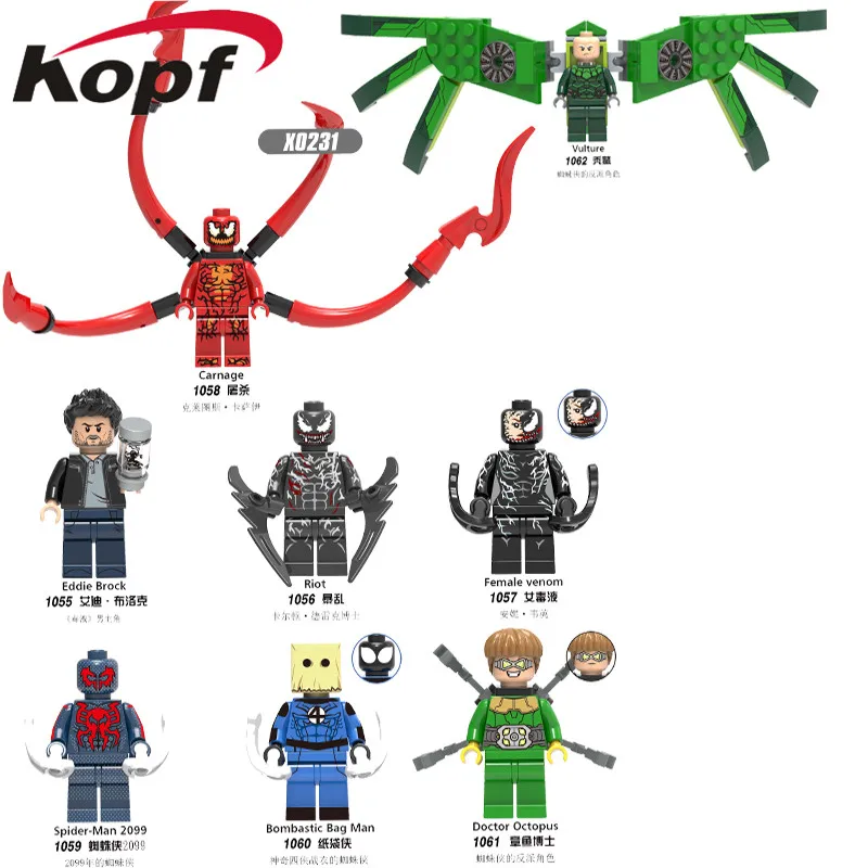

Legoingly Figures Vulture Venom Riot Eddie Brock Carnege Doctor Octopus Learning Building Blocks Bricks Toys For Children X0231
