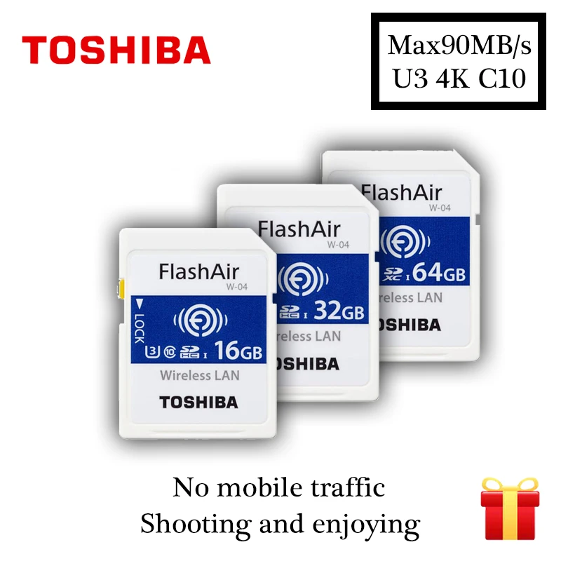 Карта памяти TOSHIBA Wifi 16 ГБ 32 64 Гб 90 м/с SDHC SDXC Class 10 U3 Tarjeta SD FlashAir W 04 carte sd для цифровой