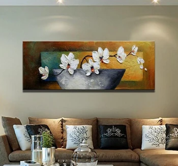 

100% handpainted white flowers modern abstract knife oil paintings on canvas wall art pictures for living room home decoration