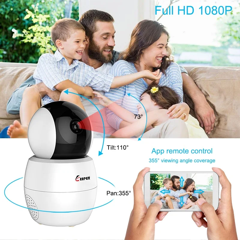 Keeper 355 degree 1080P Security Wireless wifi smart camera IR Night Vision support 256GB Baby Monitor two way audio IP Camera