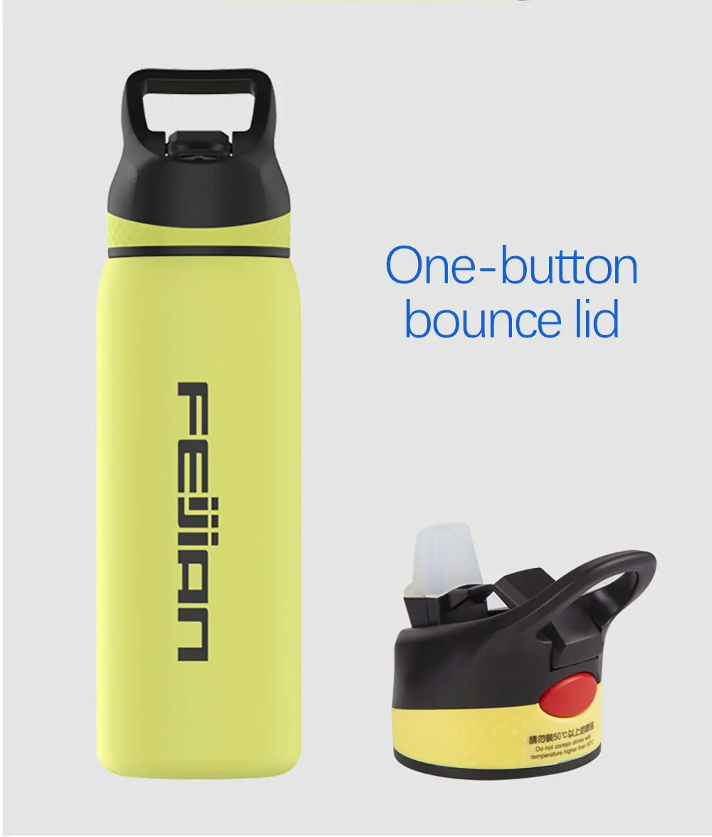 FEIJIAN термос бутылка с соломенной крышкой с широким горлышком с вакуумной изоляцией с двойными стенками 18/8 нержавеющая сталь с порошковым покрытием BPA бесплатно
