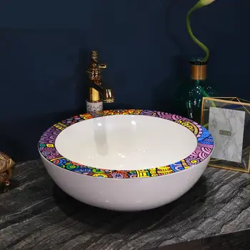 

Europe style white color with large rims luxury bathroom sink vanities chinese Jingdezhen Art Counter Top ceramic art wash basin