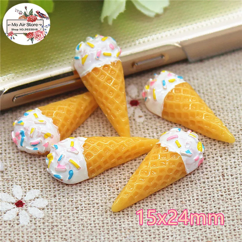 10PCS ice cream cone Resin Flat back Cabochon imitation food Art Supply Decoration Charm DIY Craft ornament crafts miniature figurines resin ornaments miniature ornament resin crafts resin crafts accessories