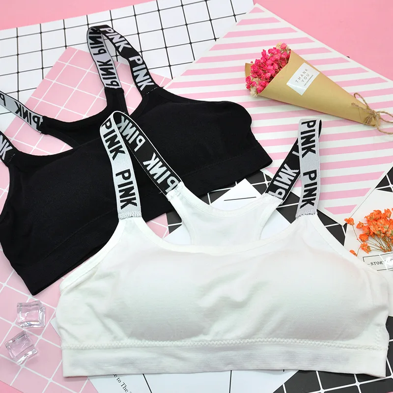 

Puberty Growing Girls Soft Padded Camisoles Crop Top Cotton Wide Elastic Shoulder Straps X-Shaped Back Sport Training Top Bras