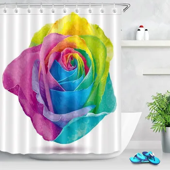 

LB Europe And America Colorful Rose Exotic White Shower Curtains Bathroom Curtain Flower Waterproof Fabric For Bathtub Decor