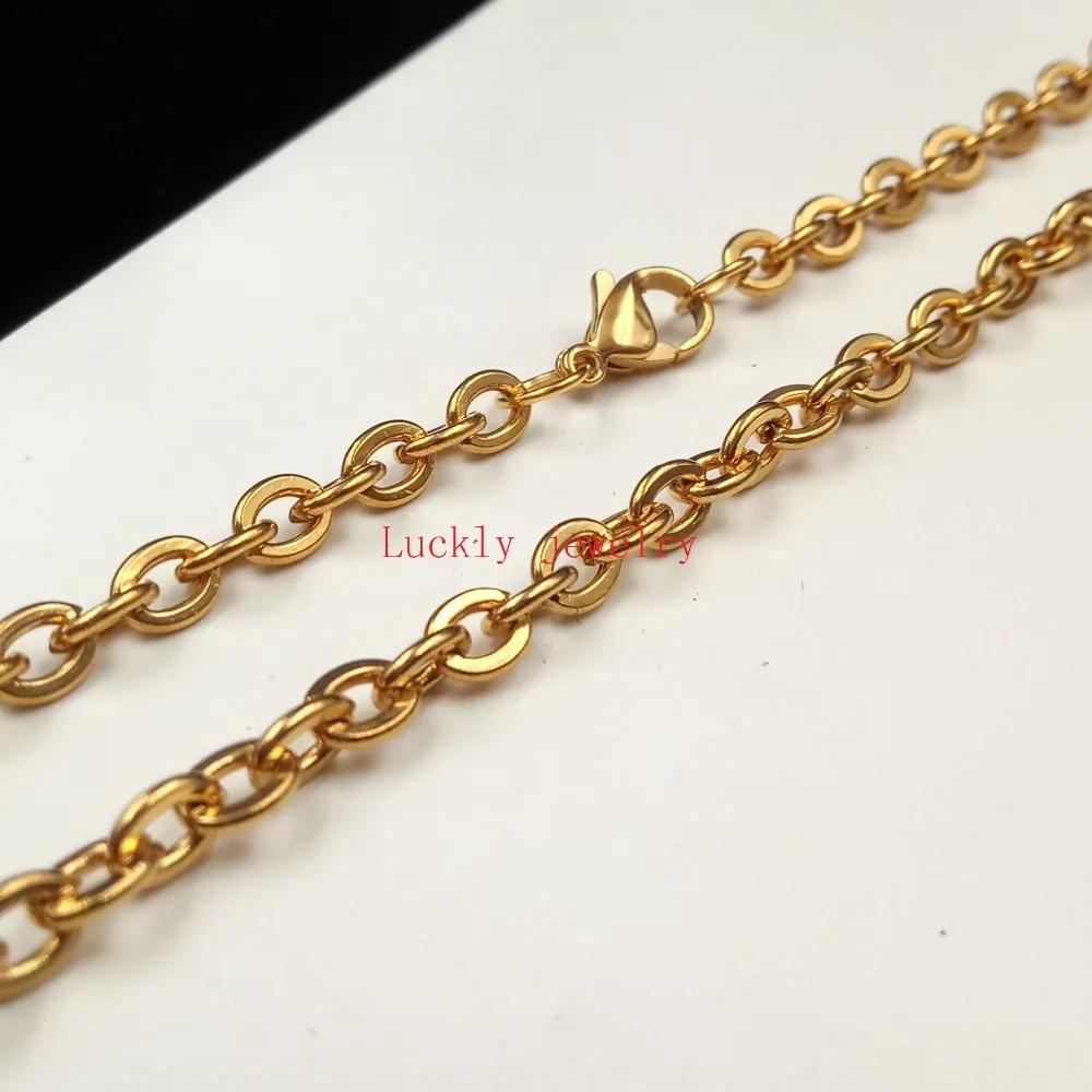 5pcs Lot in bulk 2mm/3mm Gold titanium steel Strong Oval Link Chain