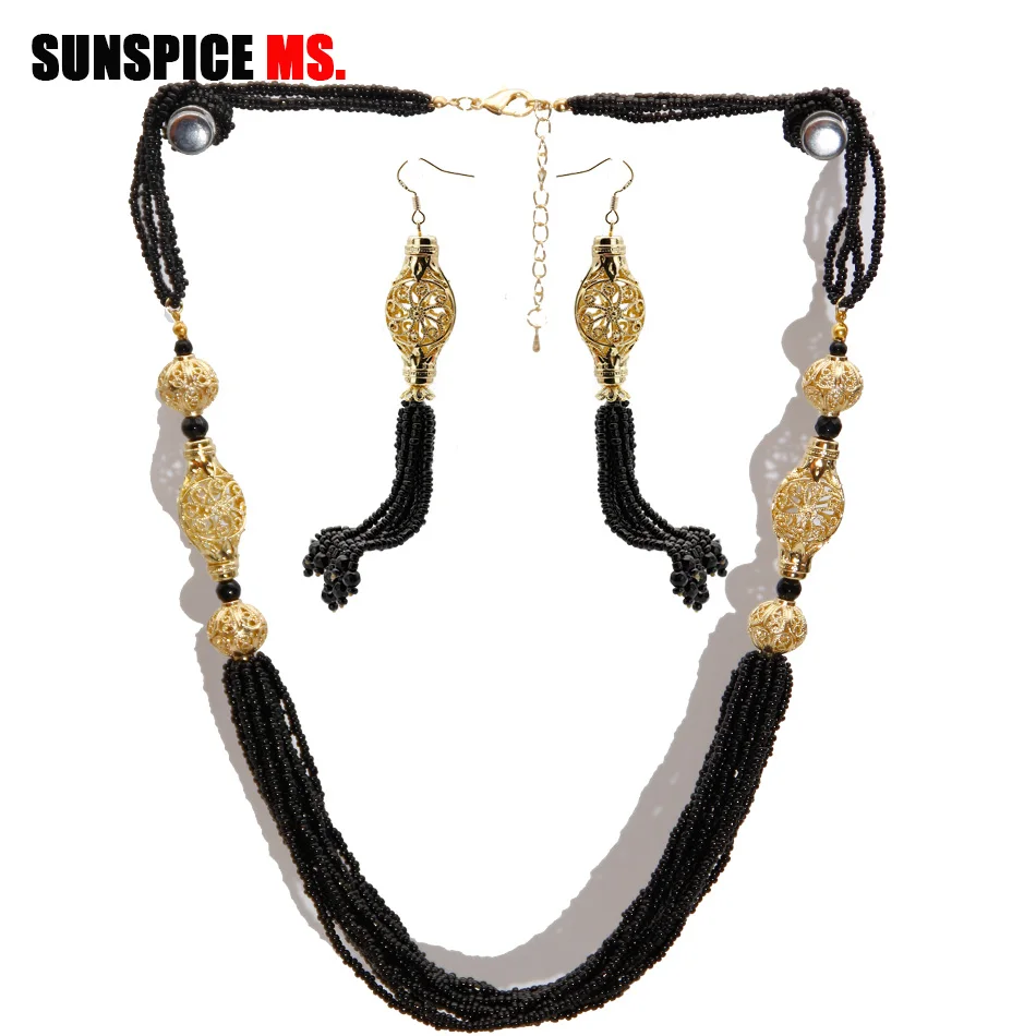 

SUNSPICE-MS Customize Maroc Bead wedding Jewelry Sets For Women long drop Earring Necklace Gold Color bridal beauty bijoux 2019