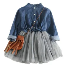 Синие джинсы для маленьких девочек; платья-пачки; праздничное платье принцессы для маленьких девочек на День рождения; бальное платье; детская одежда; vestido; повседневная одежда