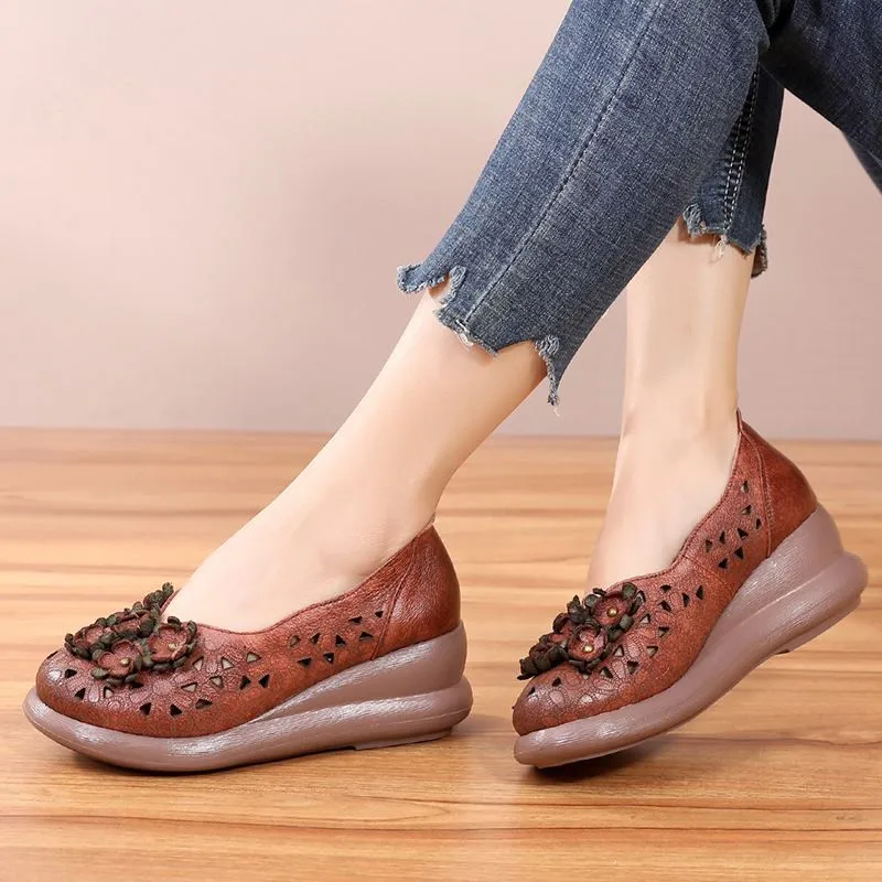 BEYARNEPumps/Женская обувь; Летние кожаные повседневные сандалии на высоком каблуке с круглым носком; женская дышащая обувь на танкетке; 785
