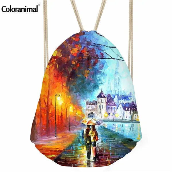 Coloranimal романтические картины маслом сумка со стягивающим шнурком и напечатанным текстом для девочек Mochoilas Мода с мягкой спинкой и тесьмой рюкзак Cinch мешок сумки - Цвет: C0152Z3
