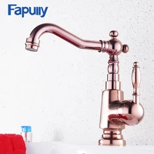Fapully Rose Gold Bathroom Basin Faucet Brass Vessel Sink Polish Finish Mixer Tap Single Handle Deck Mounted Hot And Cold Water new deck mounted single handle rose gold brass bathroom basin sink faucet mixer water tap