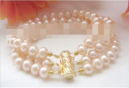

Hot sell ->@@ > 00883 3row pink freshwater pearl bracelet -Top quality free shipping