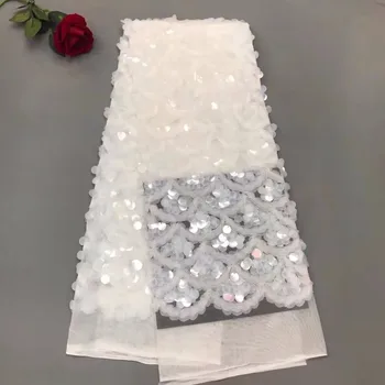 

Sequins Lace Fabric 2018 French Net Lace new 3 d flowers sequins fabric High Quality African Tulle Lace Fabric for white wedding
