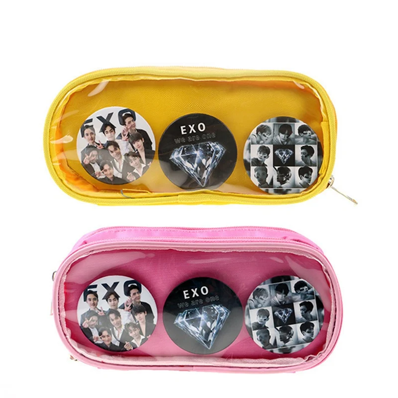 

1 Pcs K-POP Simple EXO PU Pencil Case Makeup Pouch Organizer Pen Bag Fans Stationery Student Kids Fans Gifts