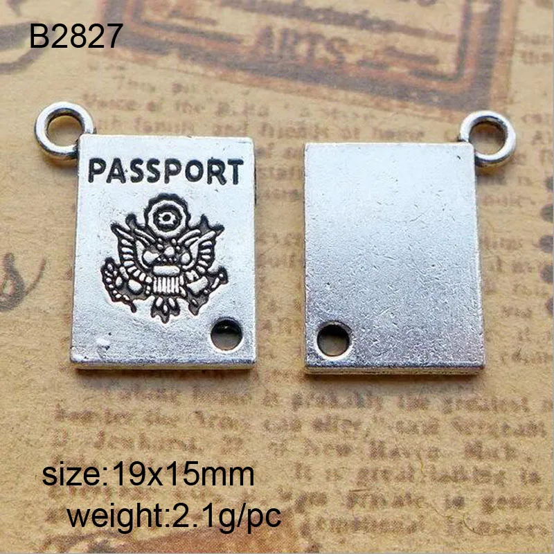 

25pcs/lot 19x15mm Vintage Silver Alloy Passport Charms Jewelry Pendant