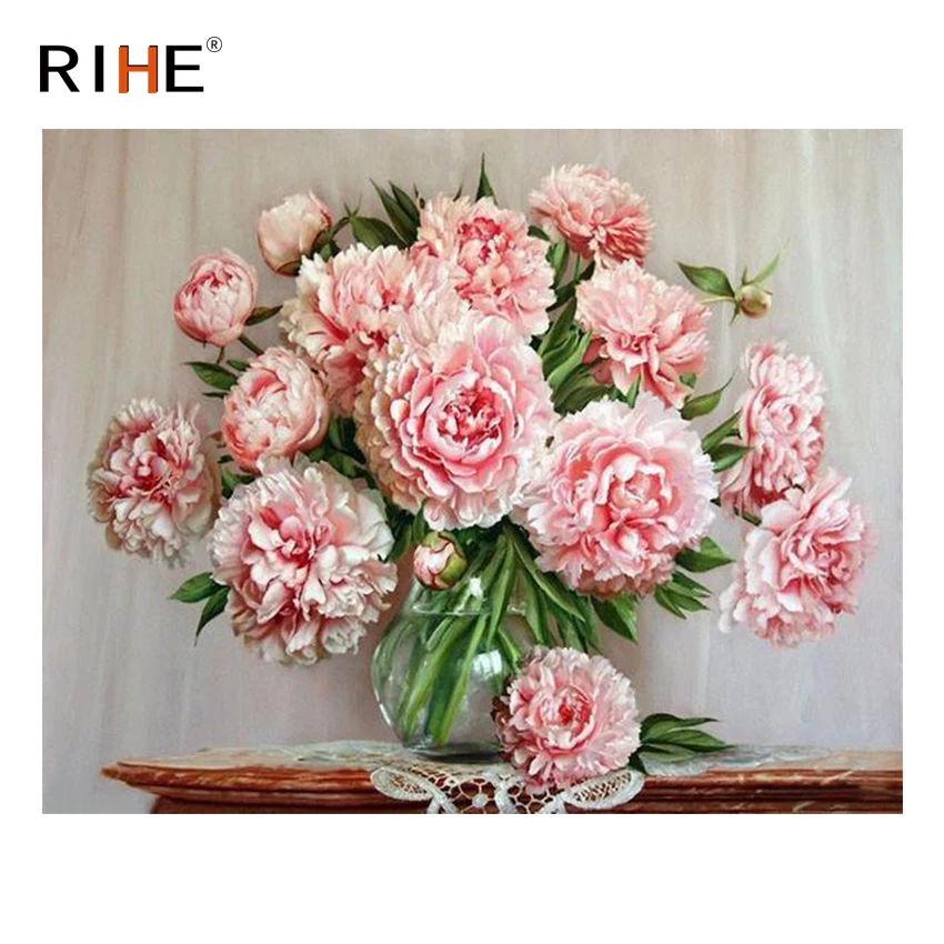 

RIHE Pink Rose DIY Oil Painting By Numbers Home Decor Canvas Painting Acrylic Paint Modern Wall Picture Art for living room