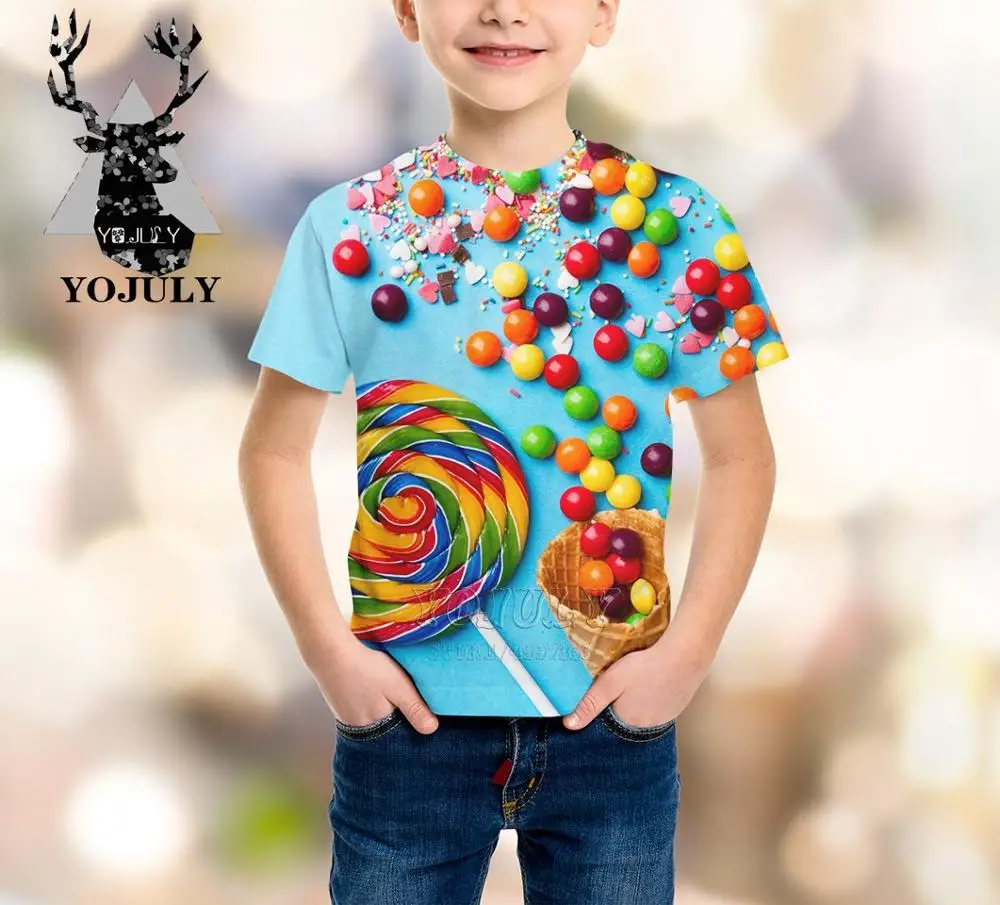 YOJULY картофеля-фри печенье для мальчиков и девочек подростков 3d Футболка с принтом для детей, стильное джинсовое платье с коротким рукавом в стиле кэжуал футболки детская одежда летние A89 - Цвет: 7