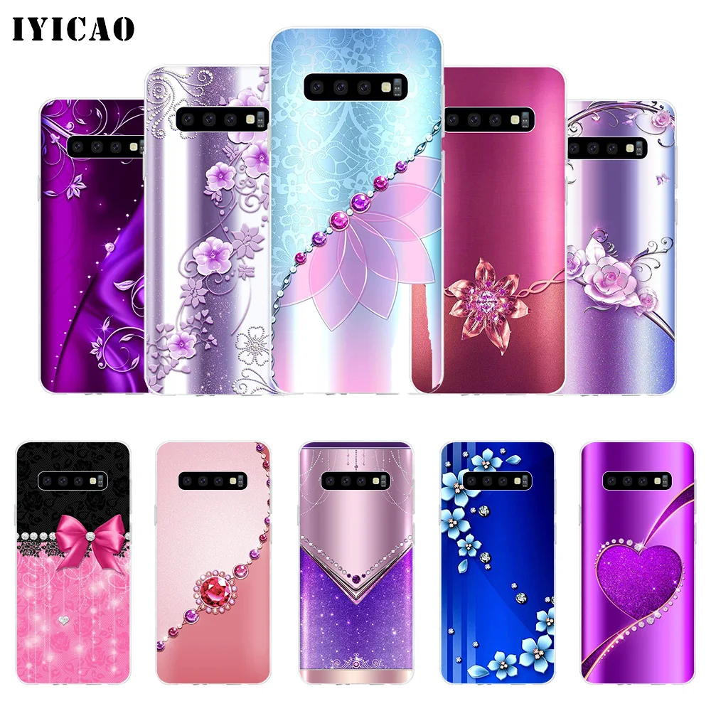 

IYICAO Crystal Rhinestone Flower print Soft Silicone Phone Case for Samsung Galaxy S10e S10 S9 S8 Plus S7 Edge TPU Cover