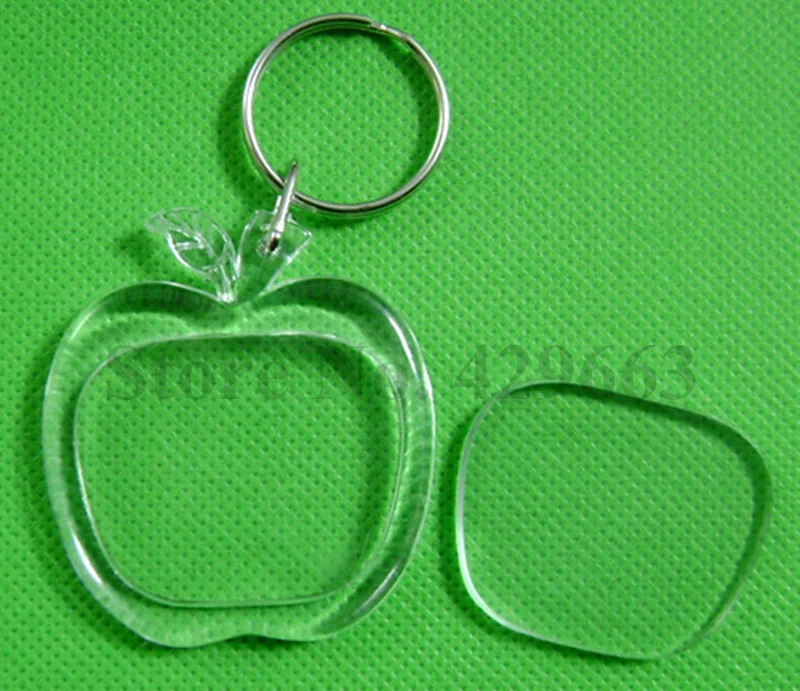 Free shipping 1000pcs Apple shaped DIY Acrylic Blank Photo Keychains