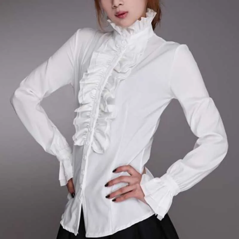 Ladies Office Autumn Women Blouses and Tops Black White