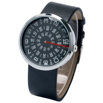 

Fashion Black Leather Band Quartz Watch Turntable Unique Design Watches Relogio Masculino Feminino Wristwatch Clock orologio