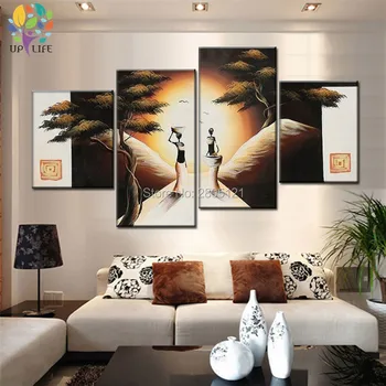 

handmade africa life painting sunset moutain road landscape Wall Art Abstract African Hand Painted beige Canvas Oil Painting