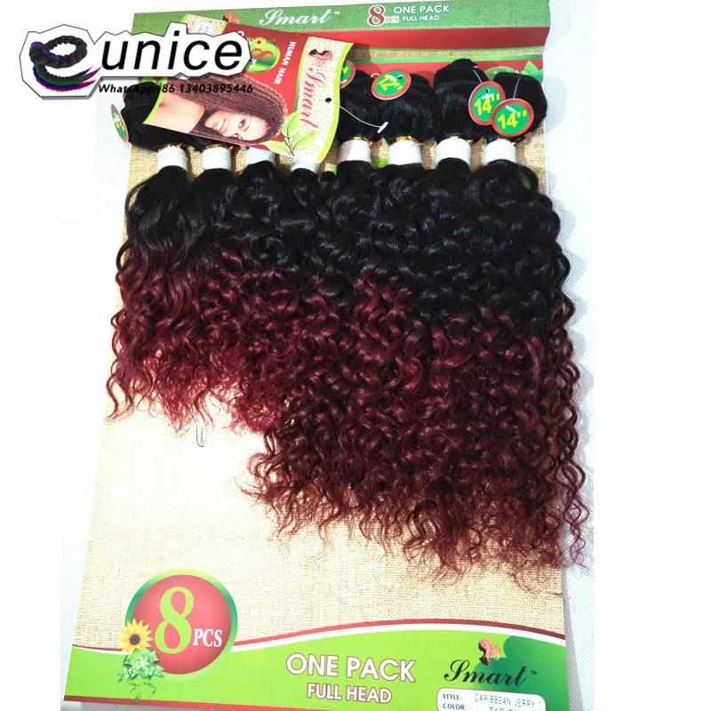 Eunice Омбрэ шиньон кудрявые вьющиеся пучки синтетических волос 8 шт./лот 1 упаковка 8-14 дюймов - Цвет: T1B/бордовый