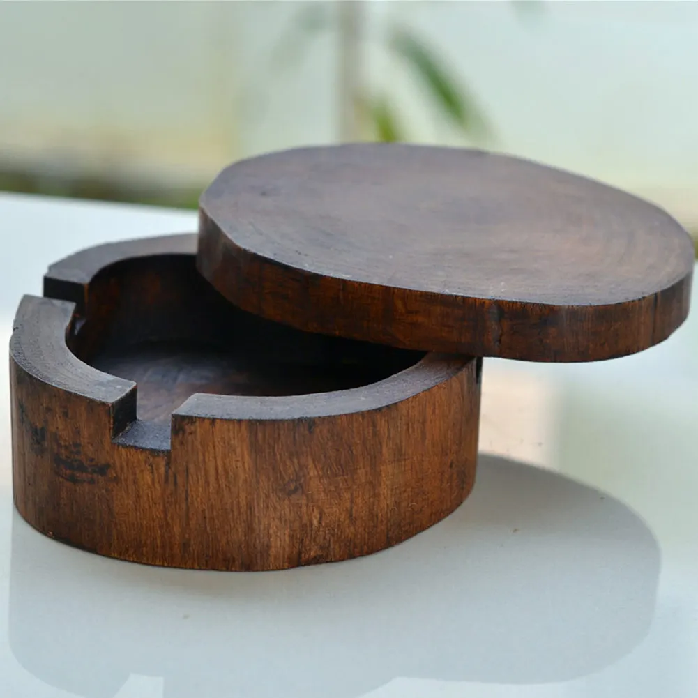 

10cm Wooden Cigarette Ashtray with 360 Spinning Lid 3 Cigarettes Smoking Weed Cinder Table Decoration Smoking Ash Tray Case