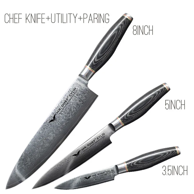 VG10 Набор ножей, профессиональный японский дамасский стальной нож повара, кухонный нож для приготовления пищи, инструменты, морской конь, ручка Pakkawood - Цвет: 3pcs01