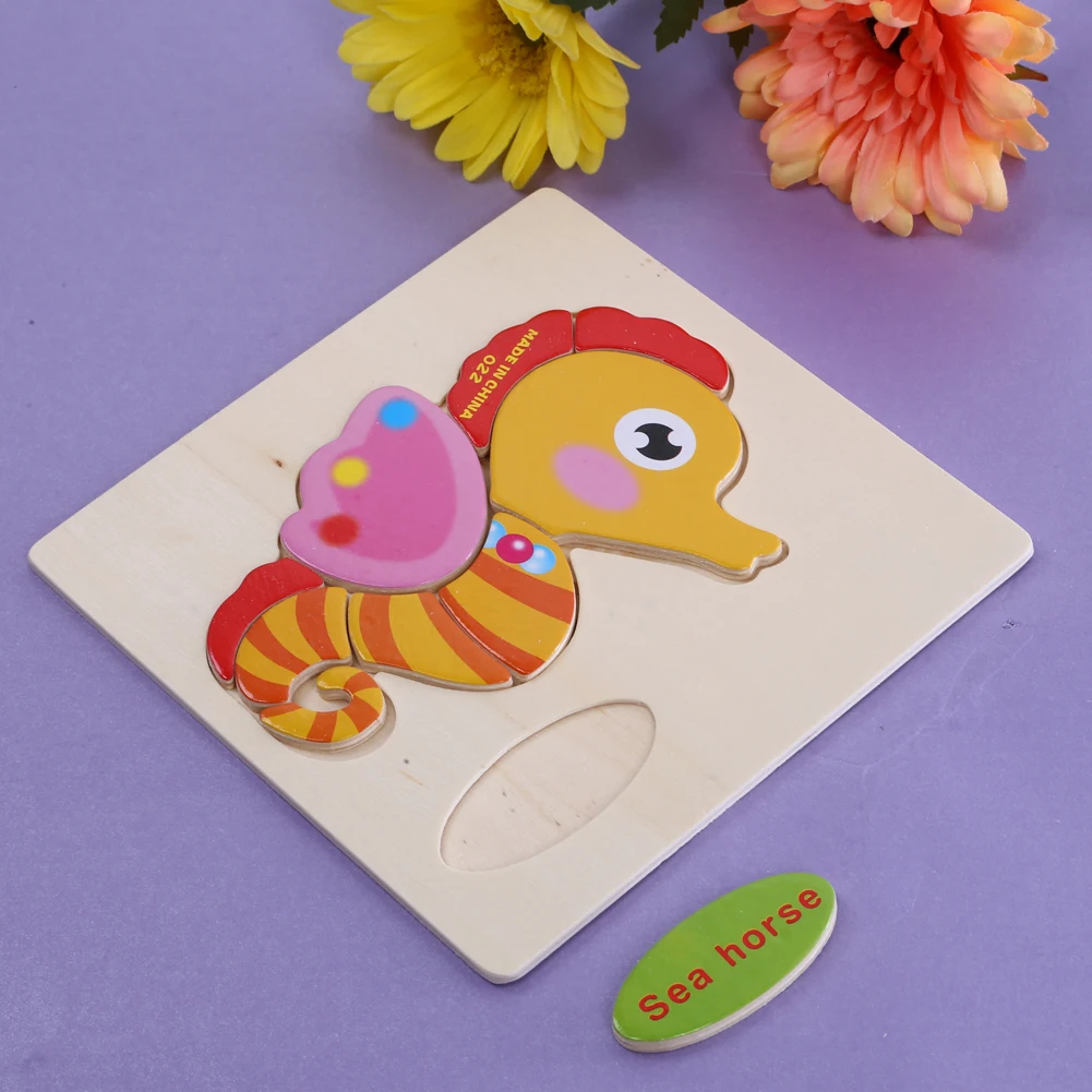 Мультяшные животные объемные Пазлы игрушка для малышей головоломка игрушка цветные Развивающие головоломки игрушки для детей подарки на день рождения - Цвет: Hippocampus