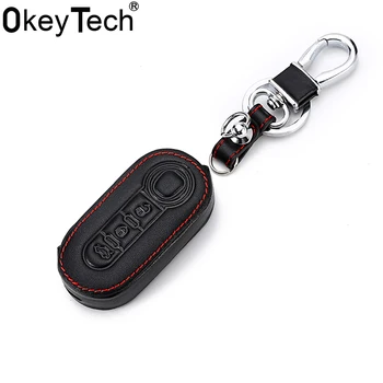 

OkeyTech Car styling Replacement Leather Bag Remote Control Car Keychain Key Cover Case For FIAT 500 Panda Punto Bravo Auto Key