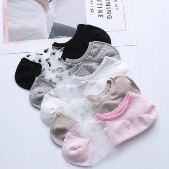 

1Pair Women 2020 Summer Transparent Ankle Socks Mesh Knit Lace Crystal Glass Silk Thin Socks Invisible Short Happy Socks