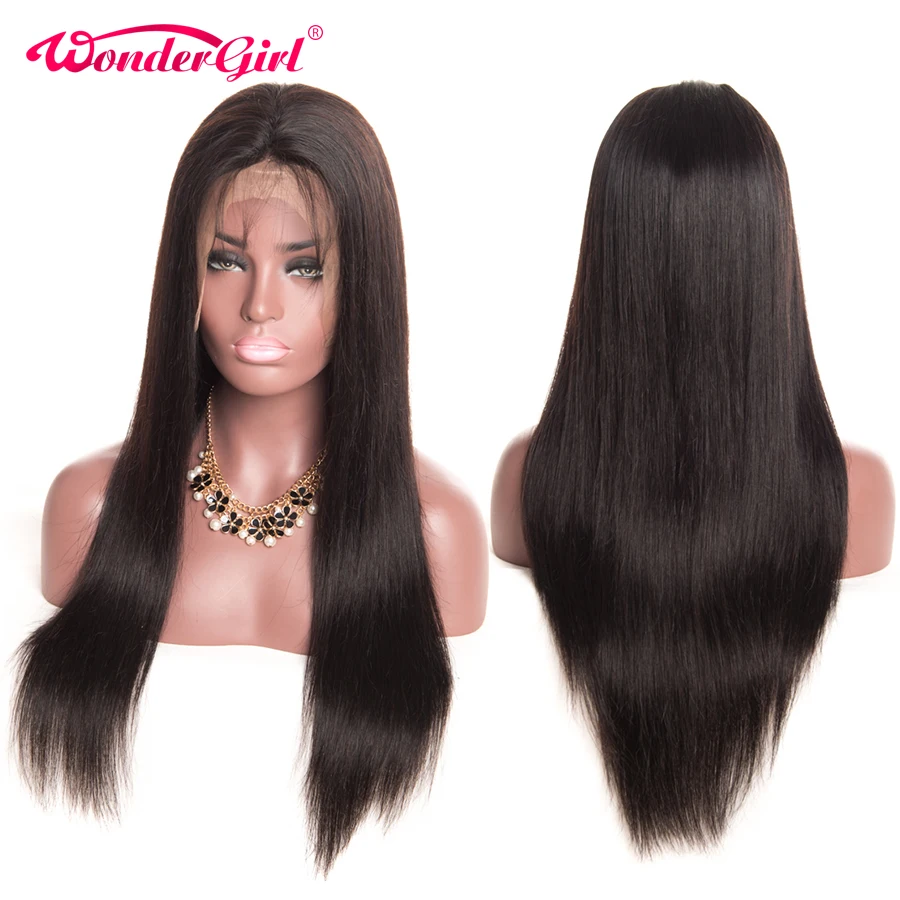 

13x4 Remy 180 density Peruvian Straight Lace Wig Glueless Lace Front Human Hair Wigs Pre Plucked For Women Black Wonder girl