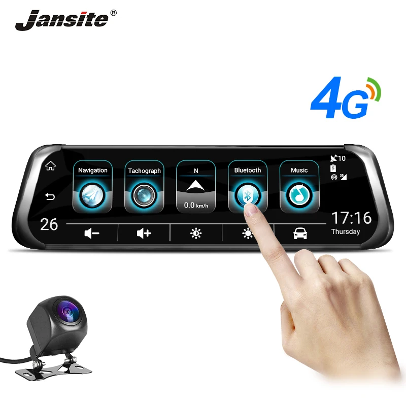 Jansite 10\ 4G WIFI Car DVR Touch Screen Dual Lens Universal Android GPS Navigation Mirror Rear View Car Cameras ADAS Bluetooth