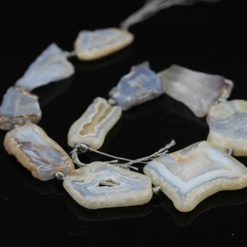 

15.5"Strands Natural Blue Chalcedony Cut Slab Slice Loose Beads,Raw Purple Lace Agates Freeform Rough Nugget Pendants Jewelry