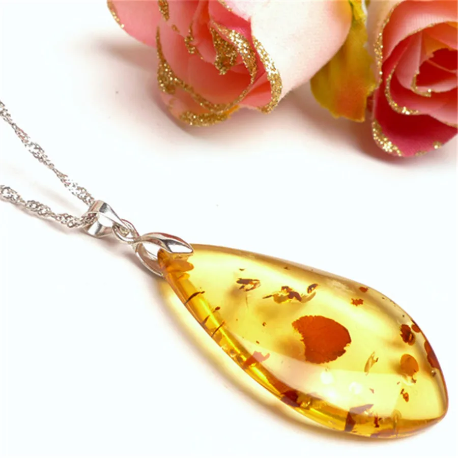 

40*23*6 mm Genuine Natural Yellow Gold Stone Crystal Quartz Waterdrop Bead Charm Necklace Pendant Free Shipping
