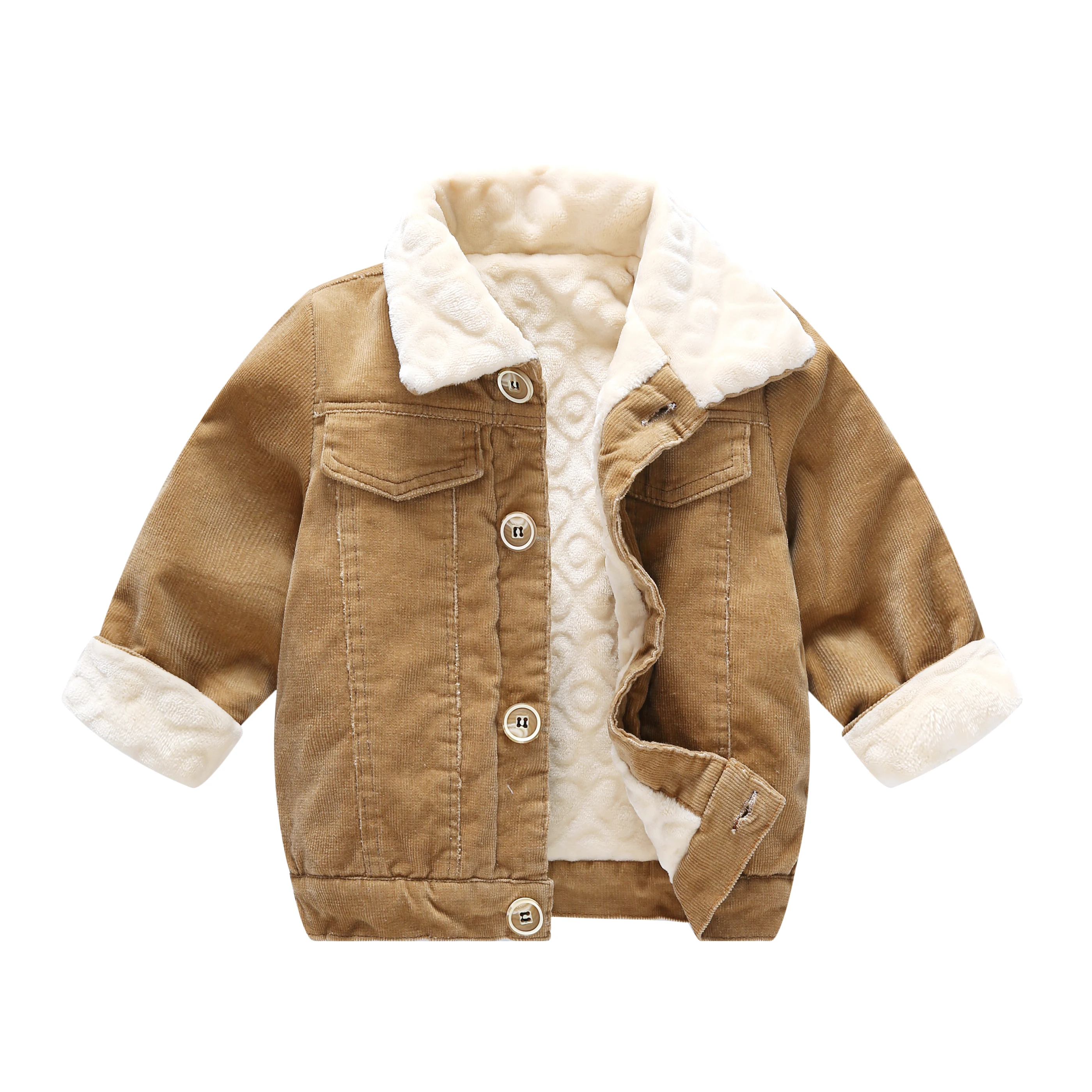 

winter children thick jackets kids clothing long sleeve turn-down collar pure color velvet new version corduroy boys girls