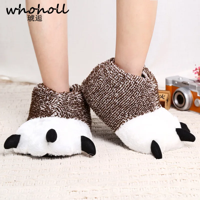 

WHOHOLL High Quality Paw Slippers Funny Animal Slippers Women Winter Panda Claw Plush Home Slipper Men Soft Indoor Floor Shoes