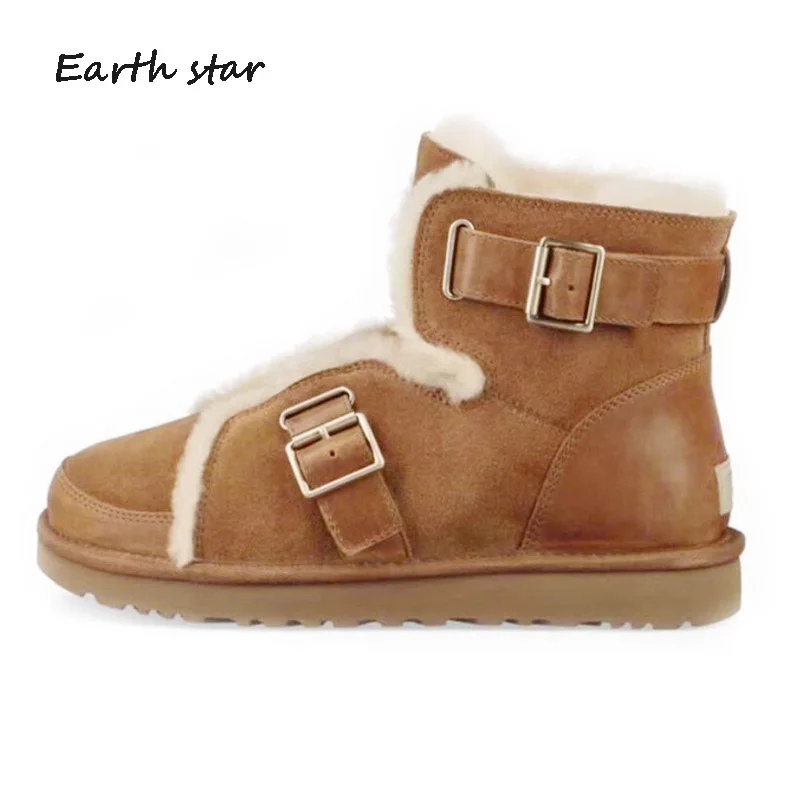 

Shoes Women botas mujer Winter Snow Boots with Fur Genuine Leather zapatos de mujer Warm chaussures femme Lady chaussure Buckle