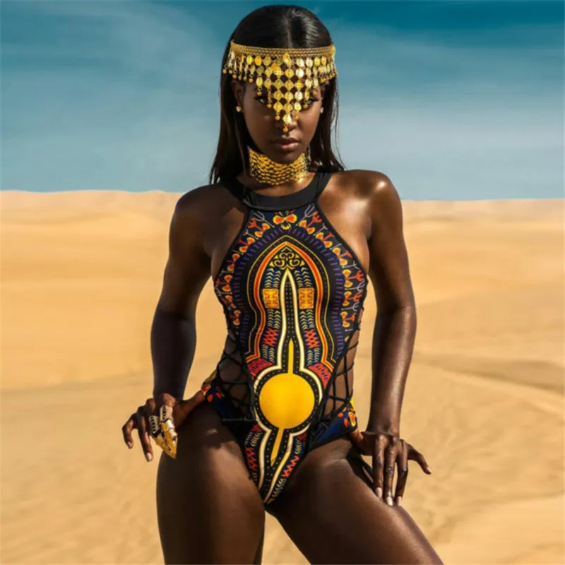 

2017 New Sexy African Swimwear Digital Print Backless Quick Dry Female Bodysuit One Piece Swimsuit Beach Wear Good Quality