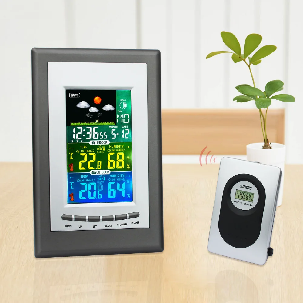

Digital thermometer hygrometer Indoor Outdoor LCD Colorful Wireless Weather Station Clock Thermo Hygrometer Humidity Meter