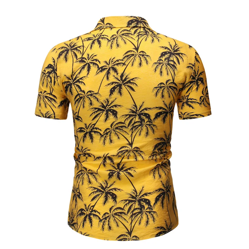 Гавайские рубашки Алоха с принтом дерева летние модные желтые пляжные рубашки с коротким рукавом Мужские Повседневные Вечерние рубашки для отдыха 2XL