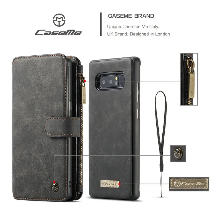 CaseMe чехол для телефона SAMSUNG Galaxy Note 8 9 10+ S7 Edge S8 S9 S10 Plus ретро кожаный магнитный кошелек на молнии задняя крышка чехол