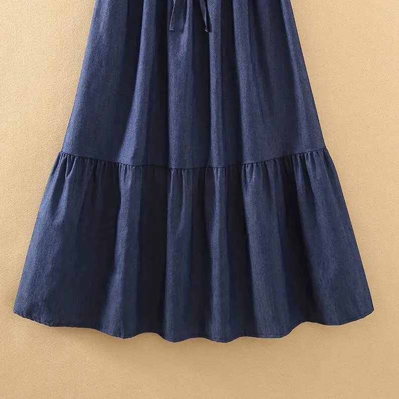Модная женская длинная джинсовая юбка лето Femme Повседневная Свободная плиссированная Макси джинсовая юбка с высокой талией Feminina 5XL7XL темно-синий