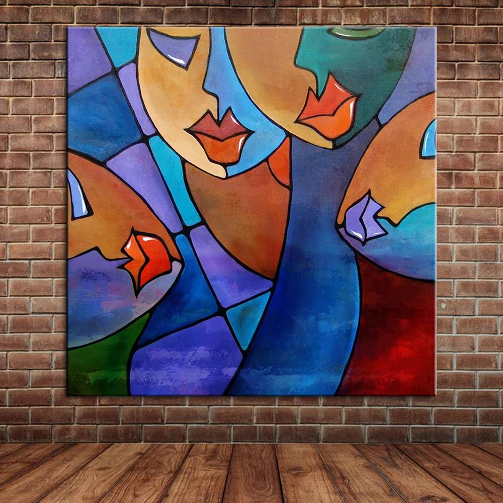 Modern Hand Painted Cartoon People Women's Face Oil Painting Canvas