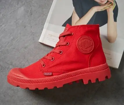 Высокое качество; парусиновые женские ботинки; парусиновая Обувь На Шнуровке; цвет красный, черный, белый; ботильоны; botas; ковбойские ботинки в байкерском стиле; - Цвет: Красный