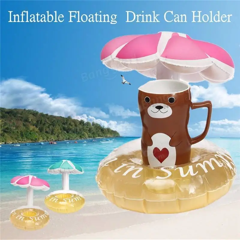 3pcs Mini Coaster umbrella inflatable cup holder floating pool drink float toy cup boia sand seat yeti Water Bottle Accessories