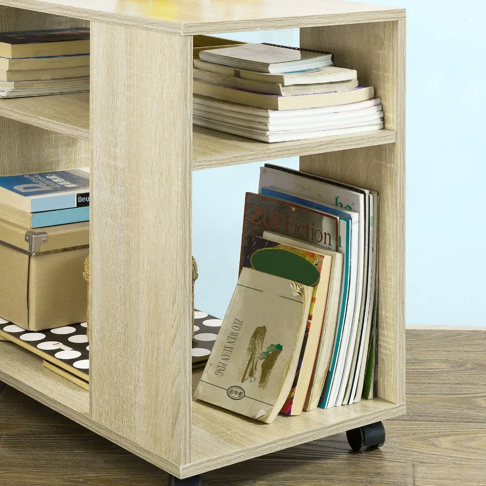 SoBuy FBT34,Side Table End Table Coffee Table Lamp Table Storage Shelves, 2 Tiers Bookcase on Wheels Living Room Furniture