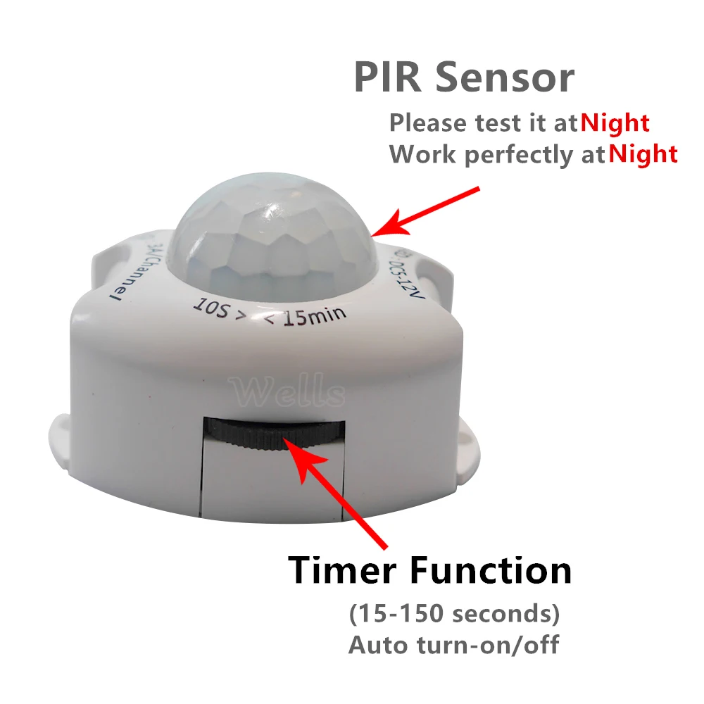

DC5V-DC12V PIR Motion Sensor Light Switch Movement Detector Activated Timer Automatic Switch ON OFF LED Night Light Bedside lamp