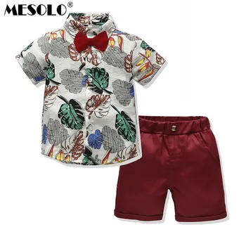 

MESOLO 2019 spring and summer boys casual suit ins explosion models leaf printed shirt + shorts two-piece suit